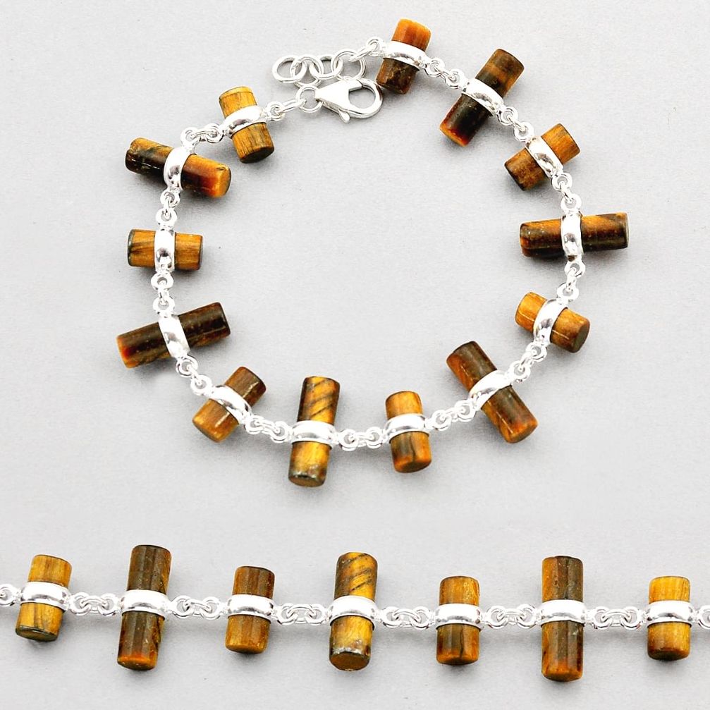 925 sterling silver 44.25cts tennis natural brown tiger's eye bracelet y61358