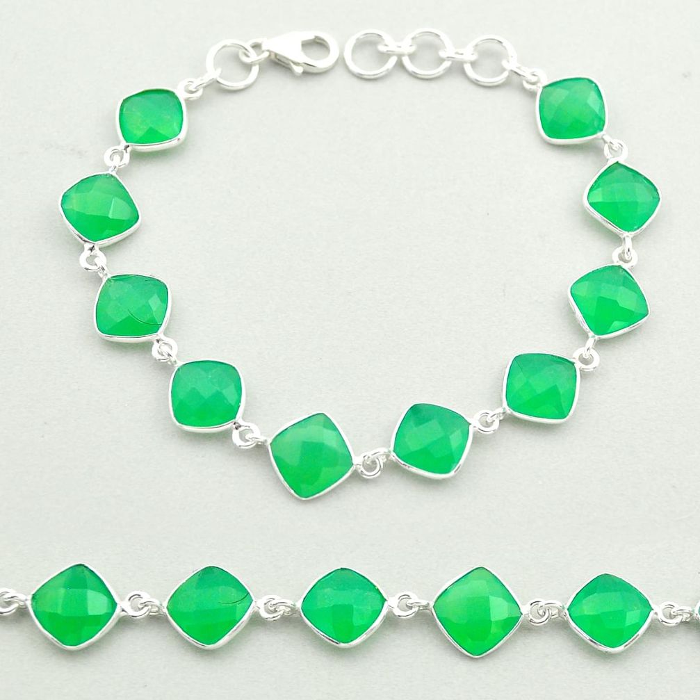 925 sterling silver 20.74cts tennis natural green chalcedony bracelet t58903