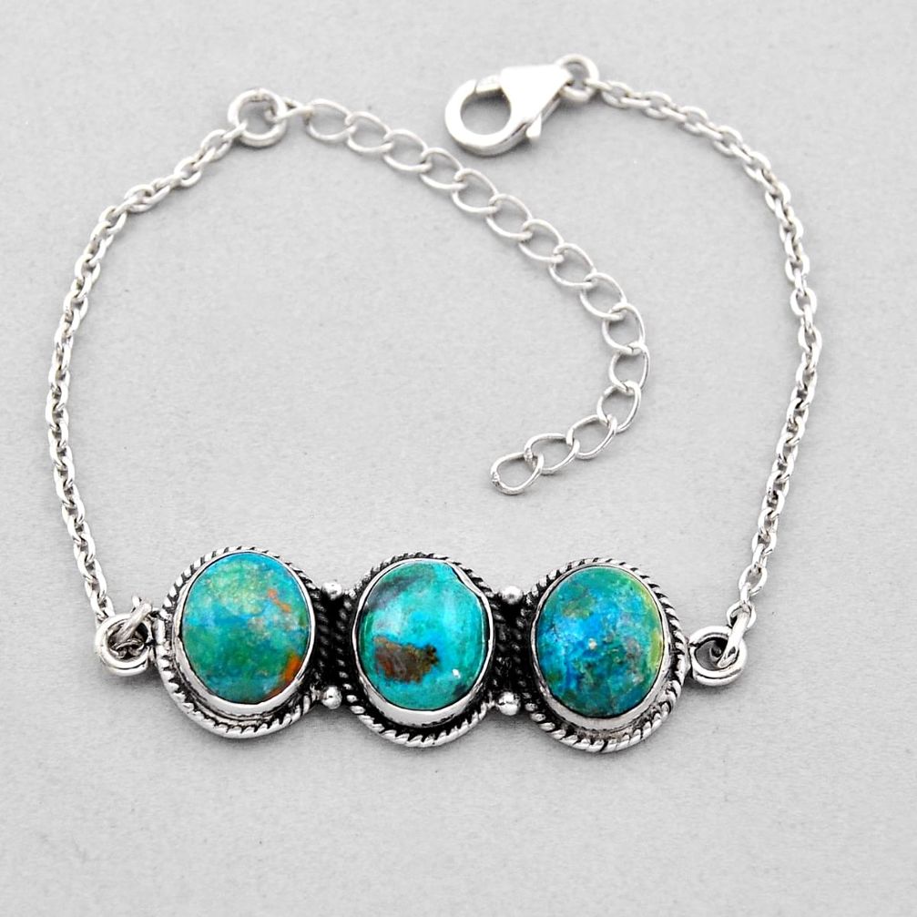925 sterling silver 13.58cts tennis natural green chrysocolla bracelet n49129
