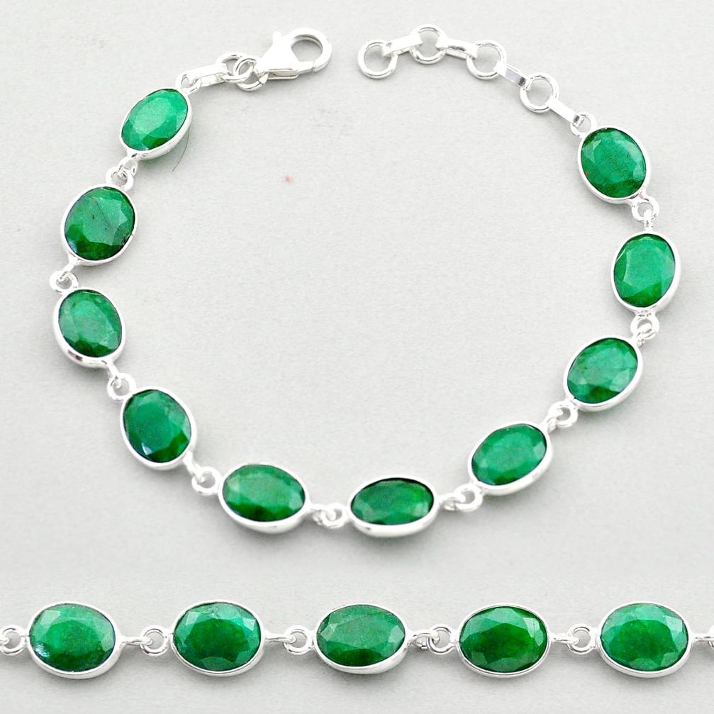 925 sterling silver 21.66cts tennis natural green emerald oval bracelet t64543
