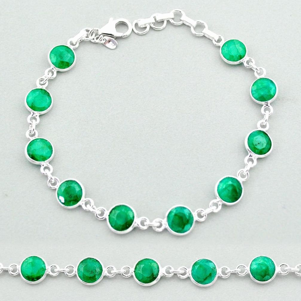 925 sterling silver 18.23cts tennis natural green emerald round bracelet t40338