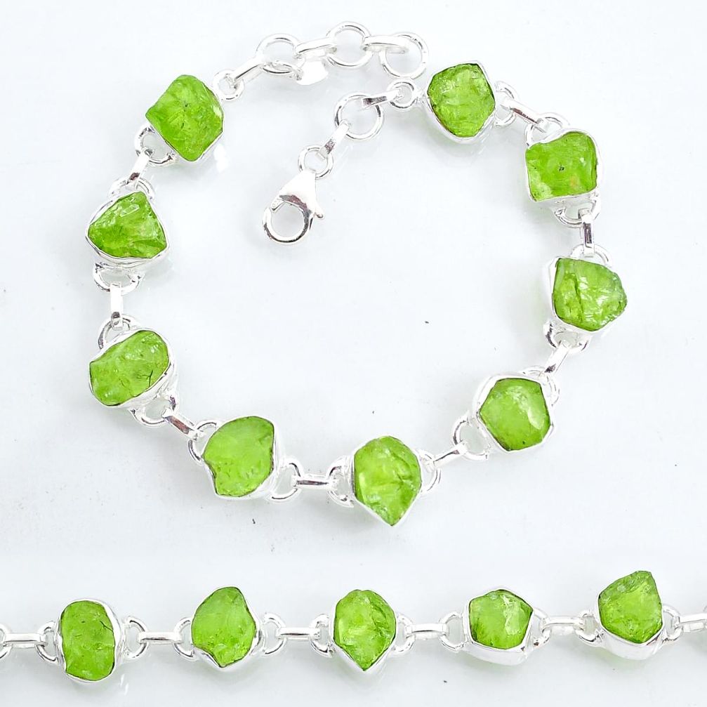 925 sterling silver 37.97cts tennis natural green peridot raw bracelet t6651