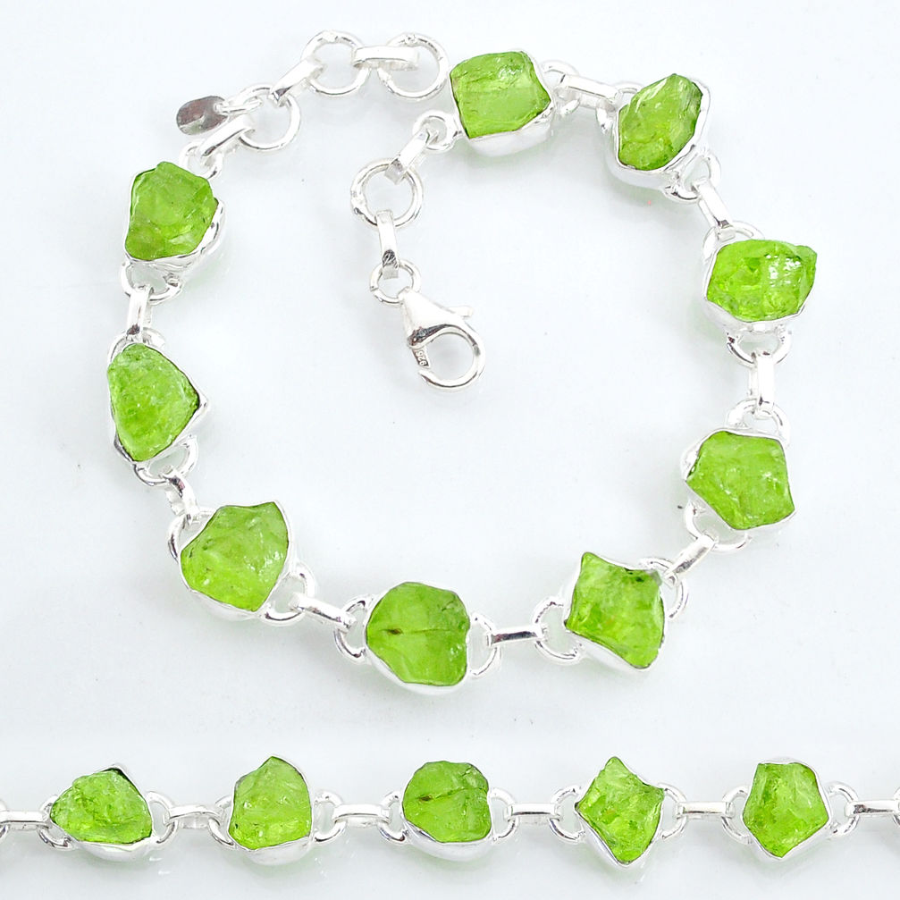 925 sterling silver 33.07cts tennis natural green peridot raw bracelet t6658