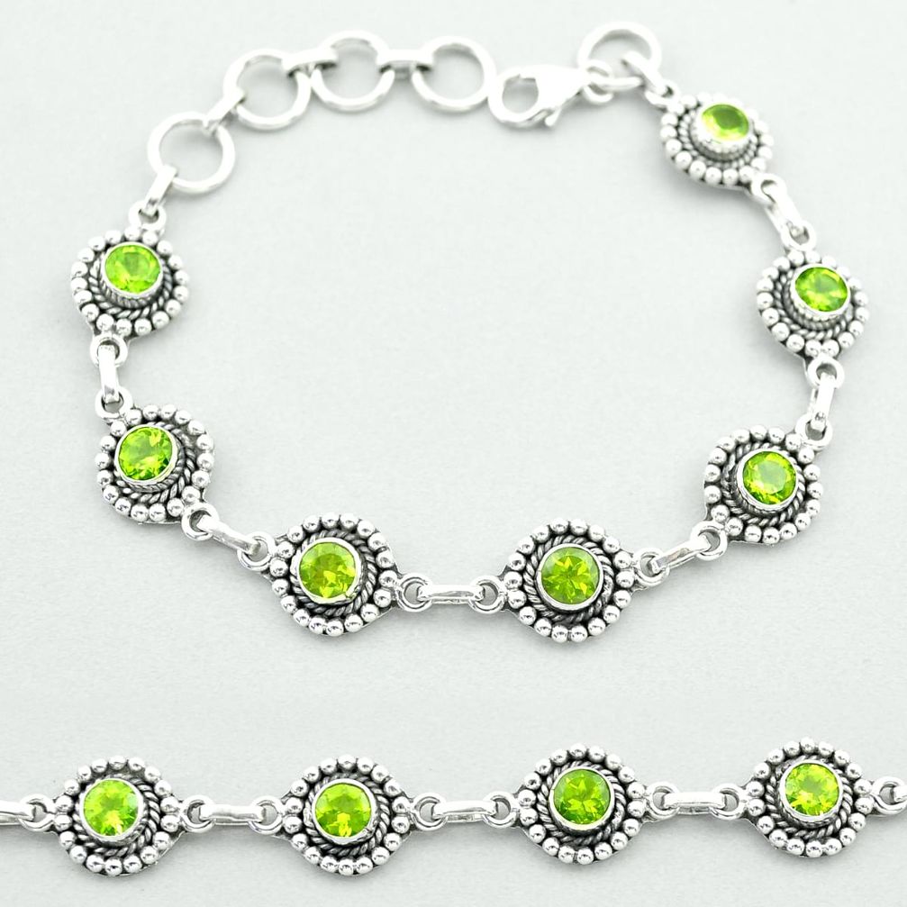 925 sterling silver 6.33cts tennis natural green peridot round bracelet t52070