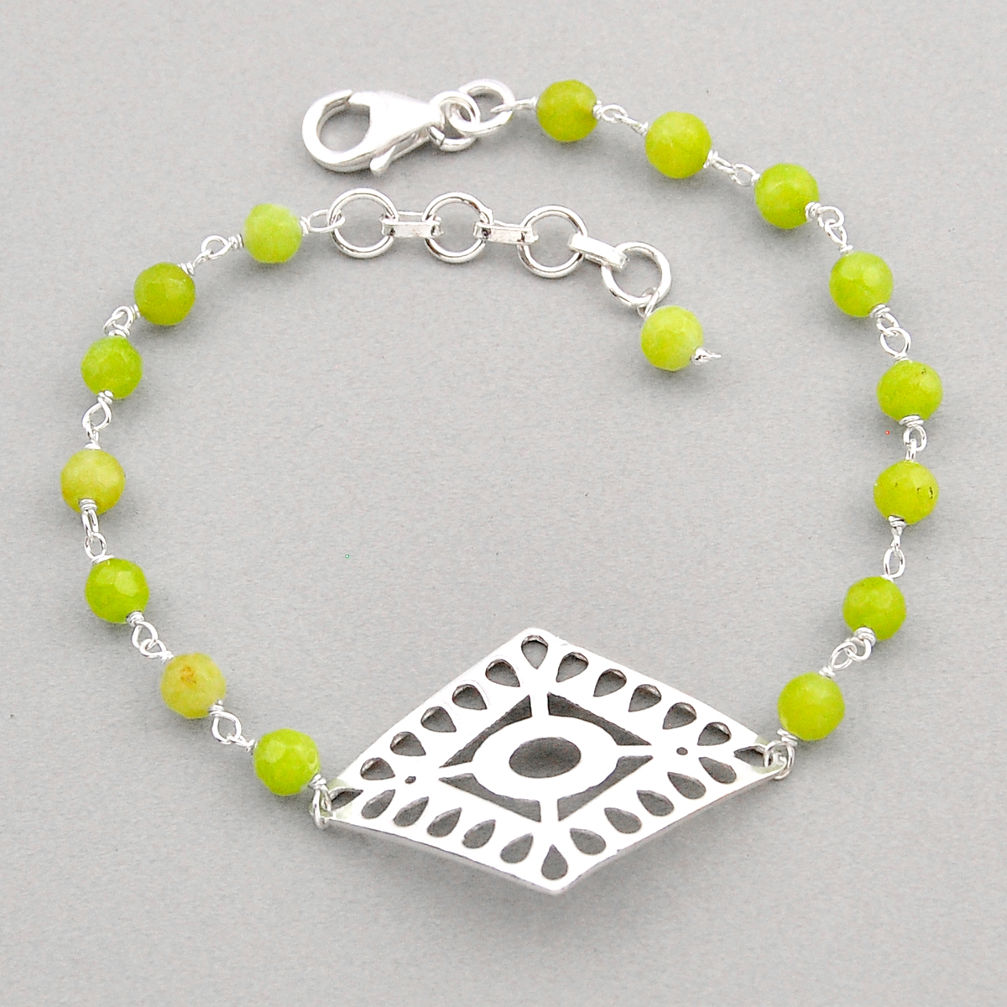 925 sterling silver 8.55cts tennis natural green prehnite beads bracelet y92252