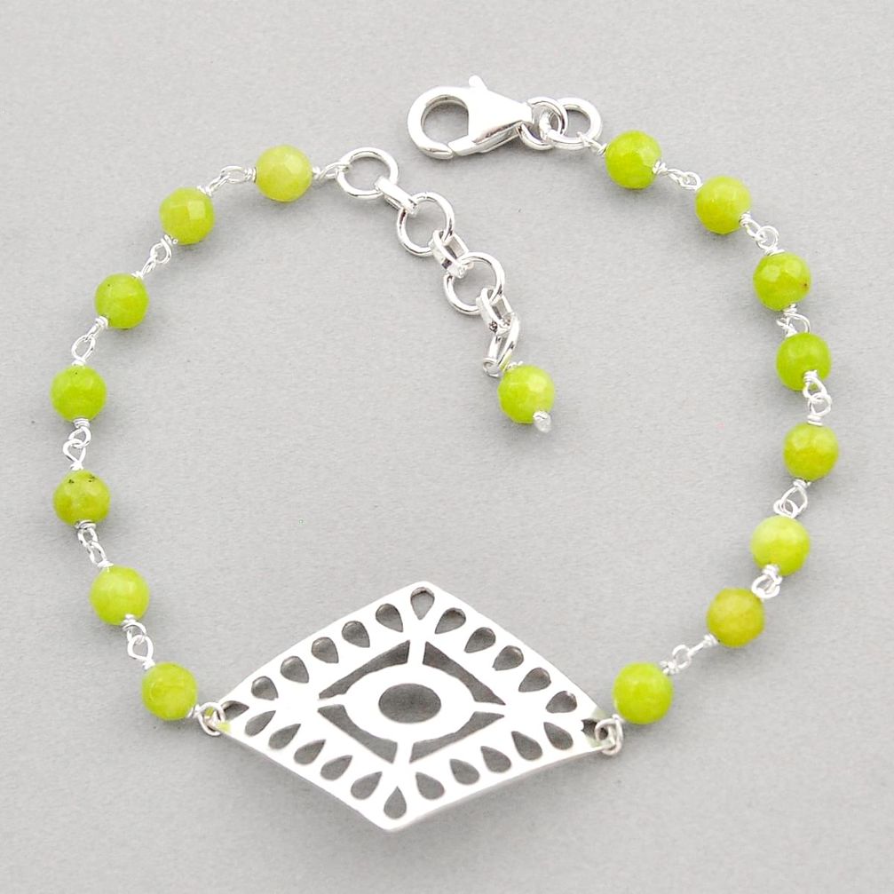 925 sterling silver 8.60cts tennis natural green prehnite beads bracelet y92254