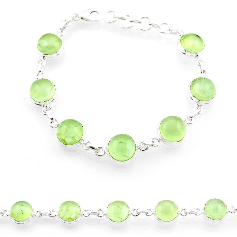 925 sterling silver 35.76cts tennis natural green prehnite round link gemstone bracelet u43303