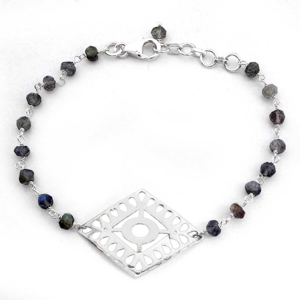 925 sterling silver 8.34cts tennis natural labradorite beads bracelet u65223