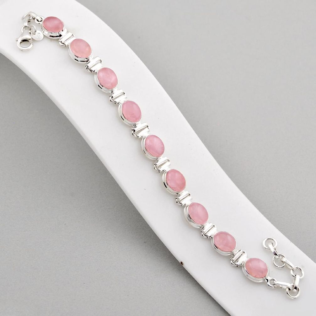 925 sterling silver 25.65cts tennis natural pink rose quartz bracelet y94297