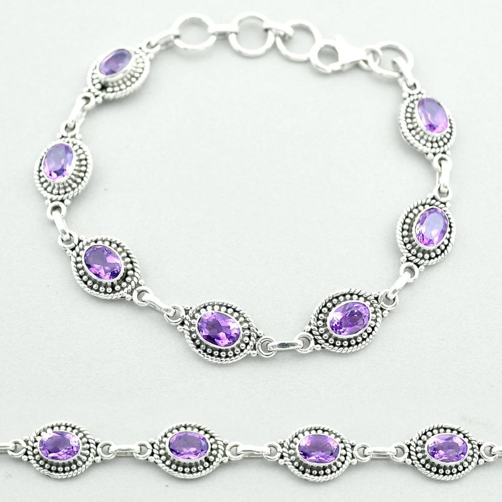 925 sterling silver 9.98cts tennis natural purple amethyst bracelet t52083