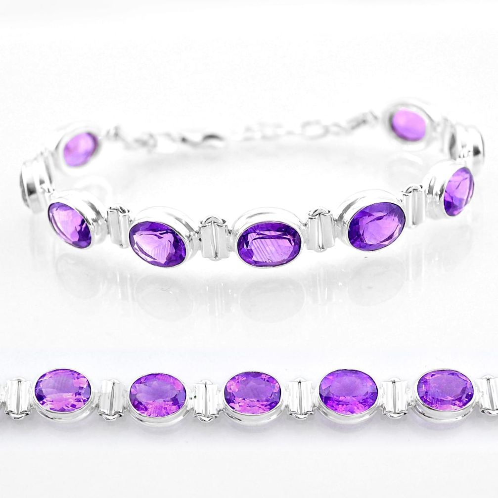 925 sterling silver 35.98cts tennis natural purple amethyst oval bracelet t47486