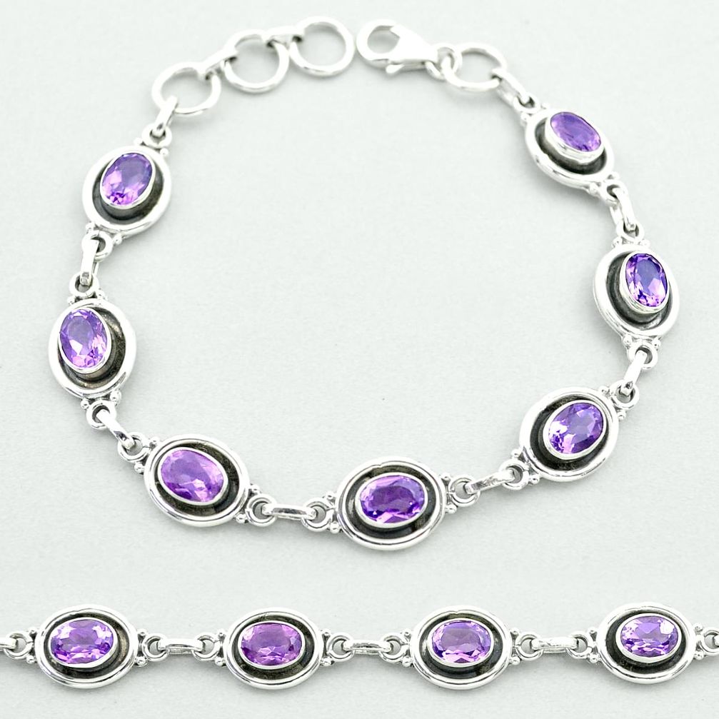 925 sterling silver 9.79cts tennis natural purple amethyst oval bracelet t52065