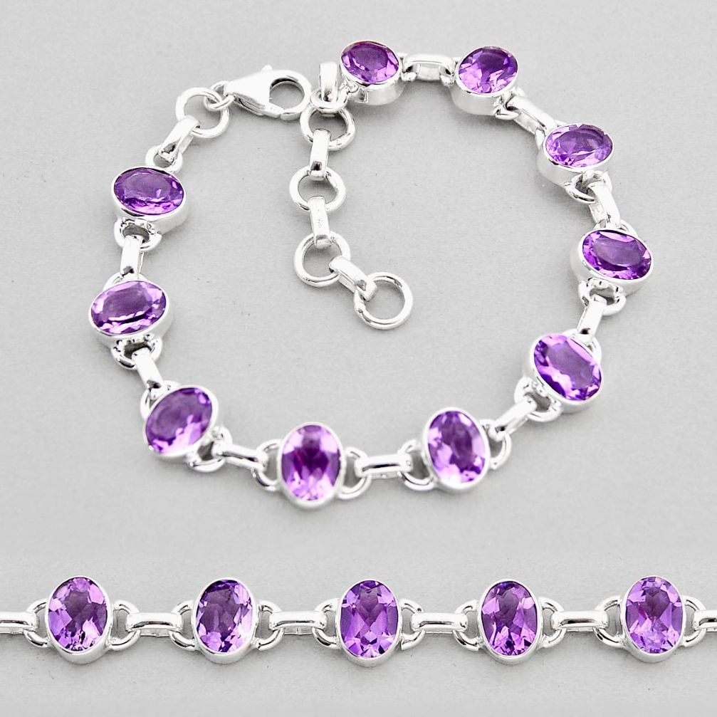 925 sterling silver 18.72cts tennis natural purple amethyst oval bracelet y64088