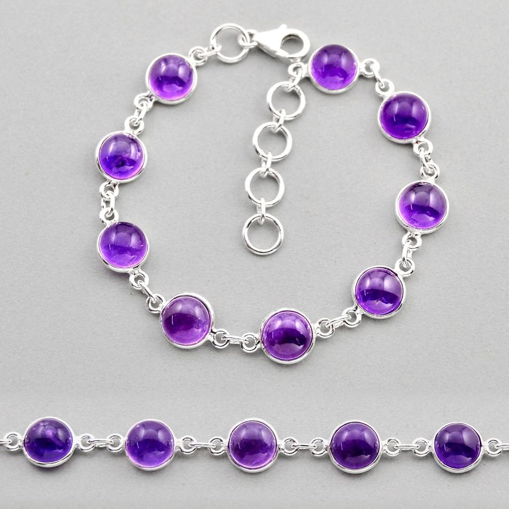 925 sterling silver 26.35cts tennis natural purple amethyst round bracelet n3291