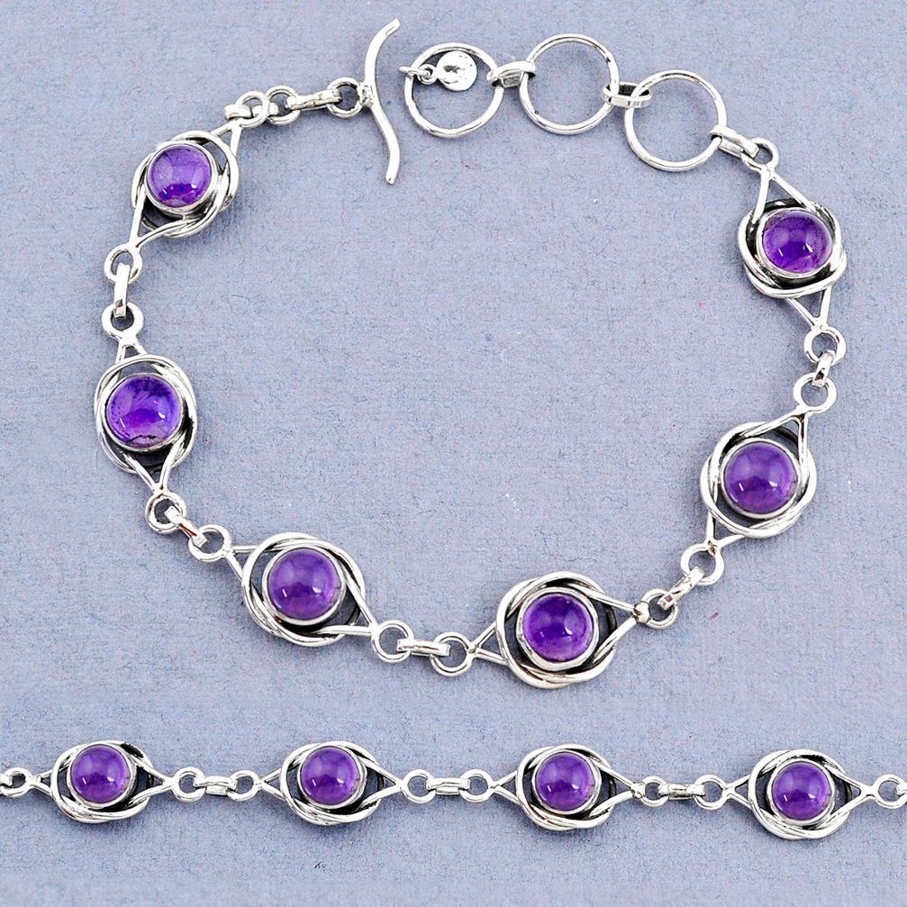 925 sterling silver 14.50cts tennis natural purple amethyst round bracelet t8383