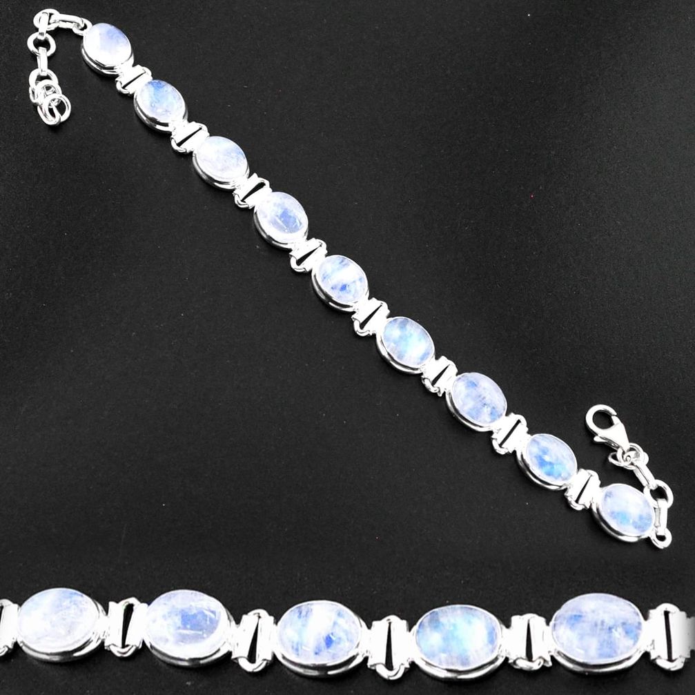 925 sterling silver 36.40cts tennis natural rainbow moonstone bracelet u6263