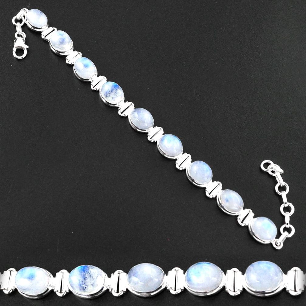 925 sterling silver 33.80cts tennis natural rainbow moonstone bracelet u6266