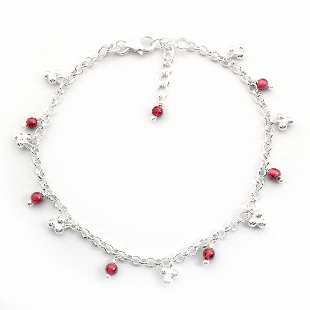 925 sterling silver 2.78cts tennis natural red garnet beads bracelet u65077