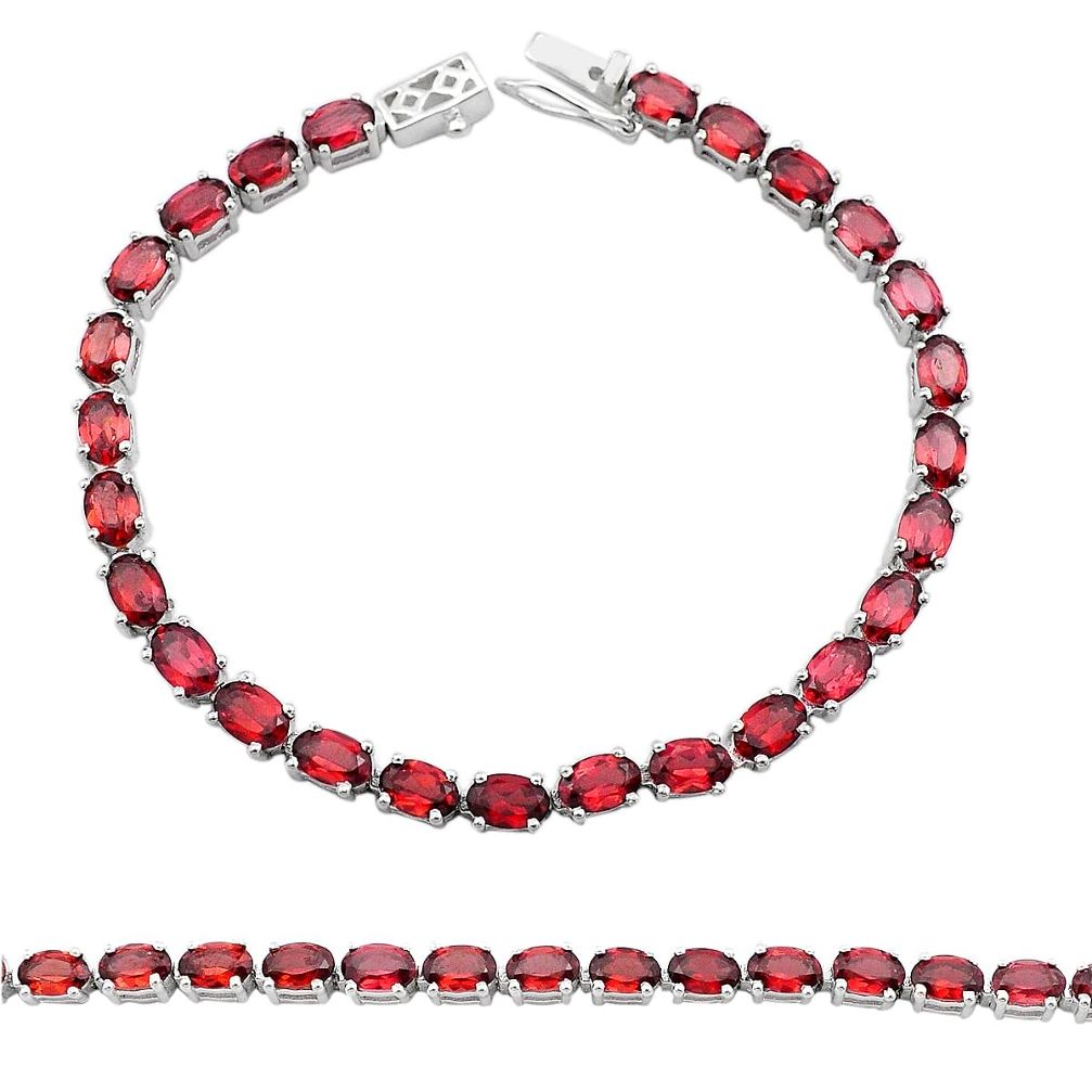925 sterling silver 24.66cts tennis natural red garnet bracelet jewelry u50031