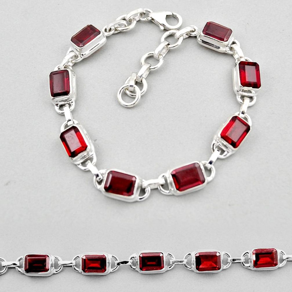925 sterling silver 16.97cts tennis natural red garnet bracelet jewelry y44763