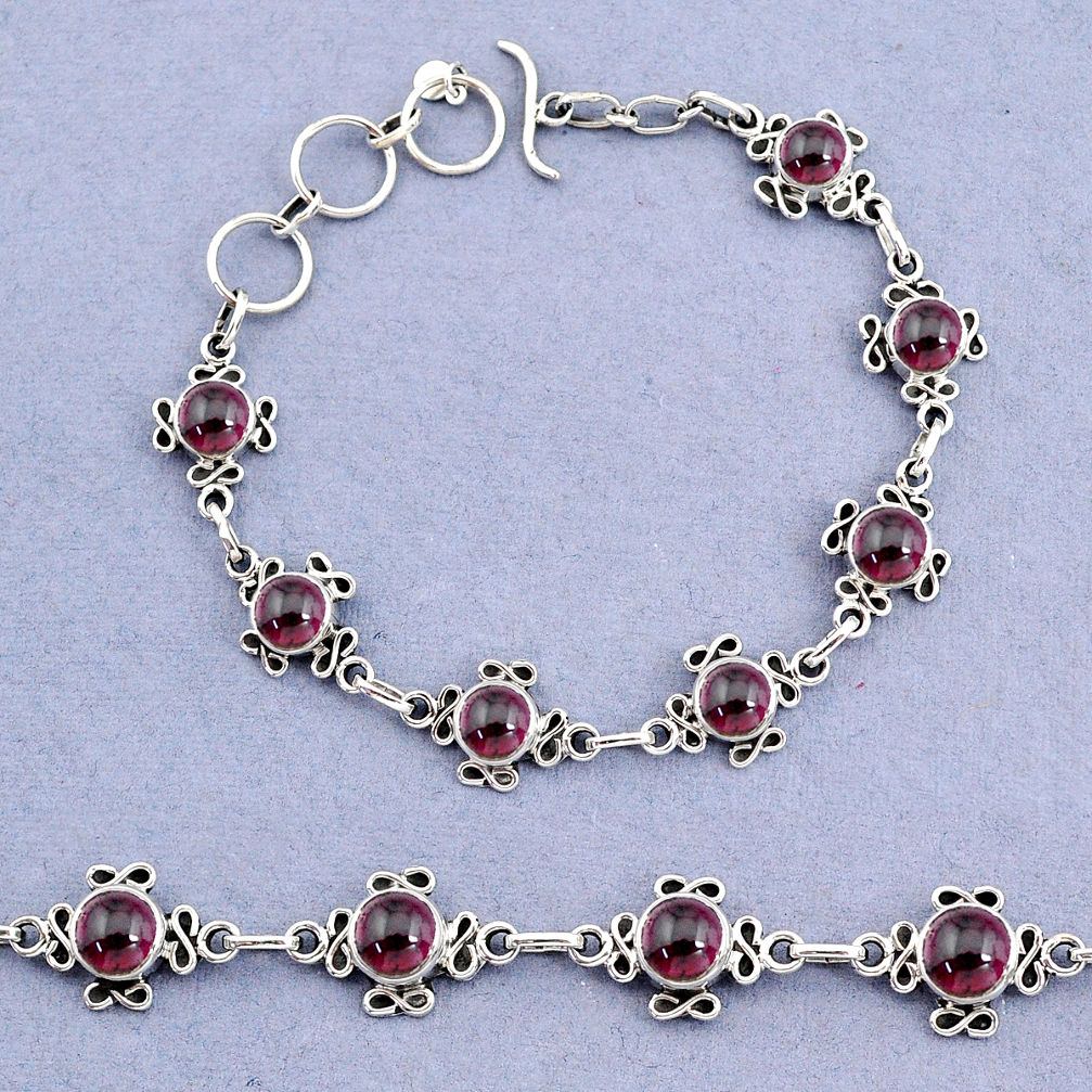 925 sterling silver 14.92cts tennis natural red garnet round bracelet t8365