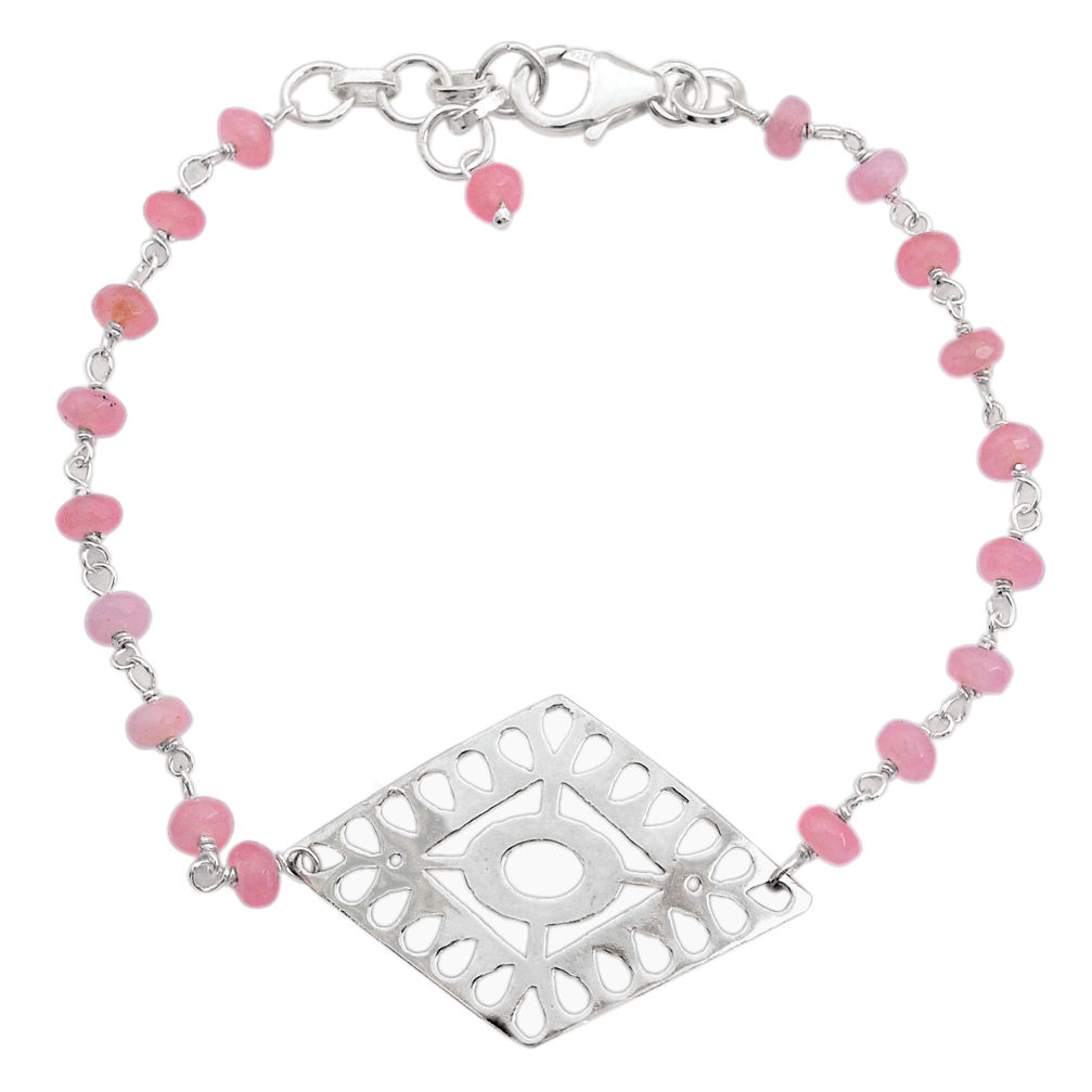 925 sterling silver 8.36cts tennis natural rose quartz beads bracelet u65232