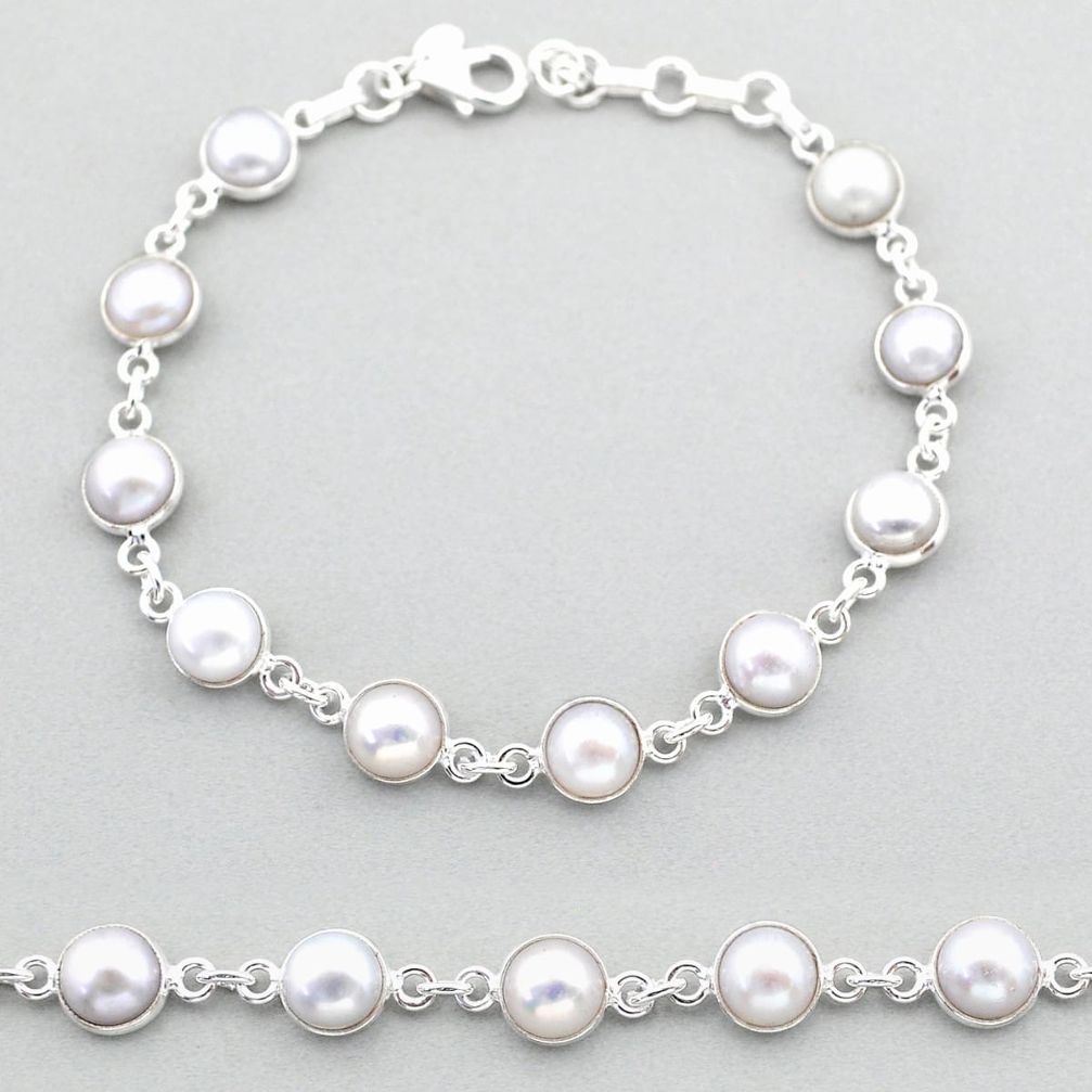 925 sterling silver 21.55cts tennis natural white pearl bracelet jewelry t40371