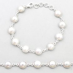 925 sterling silver 26.63cts tennis natural white pearl link gemstone bracelet jewelry u48958