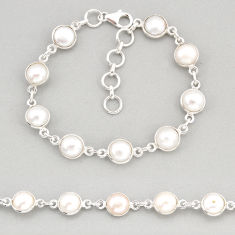 925 sterling silver 26.54cts tennis natural white pearl bracelet jewelry y68725