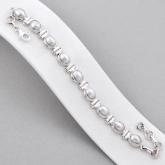 925 sterling silver 18.56cts tennis natural white pearl oval bracelet n34287