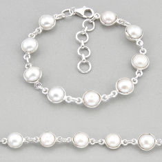 925 sterling silver 26.96cts tennis natural white pearl round bracelet y68485