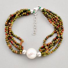 925 sterling silver 29.63cts tennis natural white pearl unakite bracelet y96233