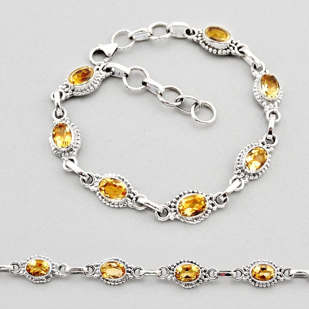 925 sterling silver 9.78cts tennis natural yellow citrine oval bracelet y61649