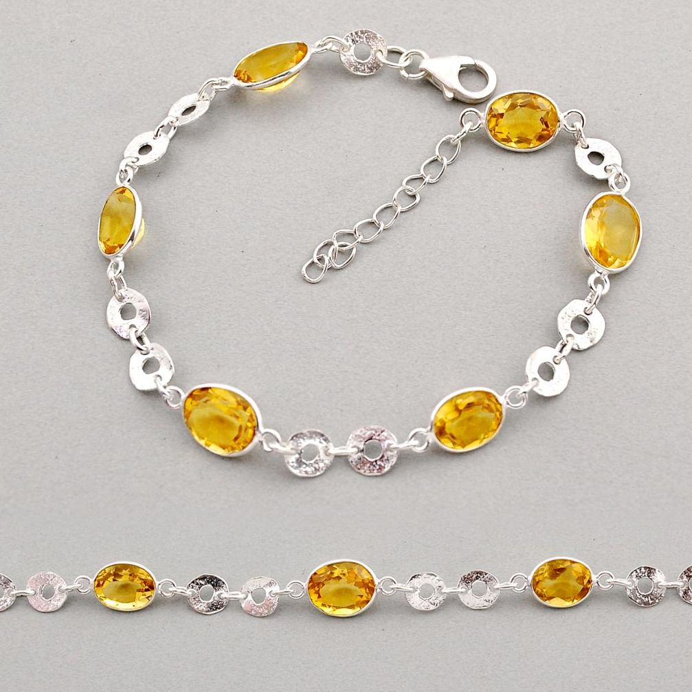 925 sterling silver 14.65cts tennis natural yellow citrine oval bracelet y94315