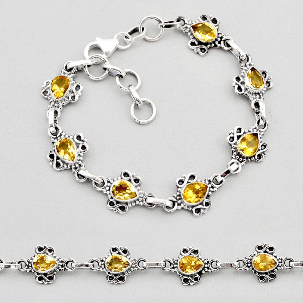 925 sterling silver 9.96cts tennis natural yellow citrine pear bracelet y61680