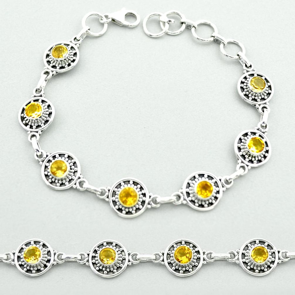 925 sterling silver 6.86cts tennis natural yellow citrine round bracelet t52120