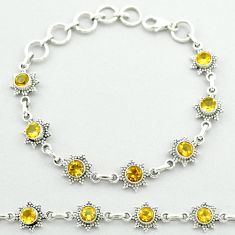 925 sterling silver 5.74cts tennis natural yellow citrine round bracelet t52172