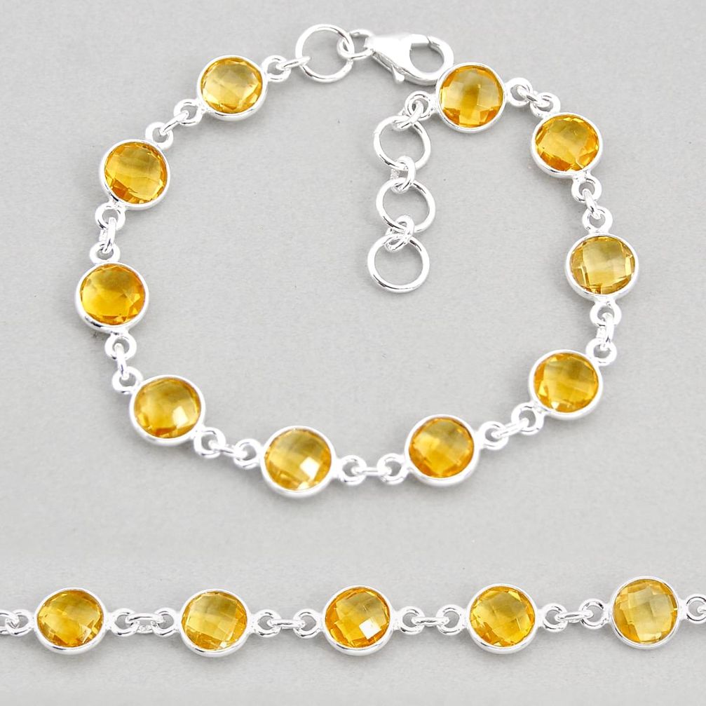 925 sterling silver 18.70cts tennis natural yellow citrine round bracelet y76991