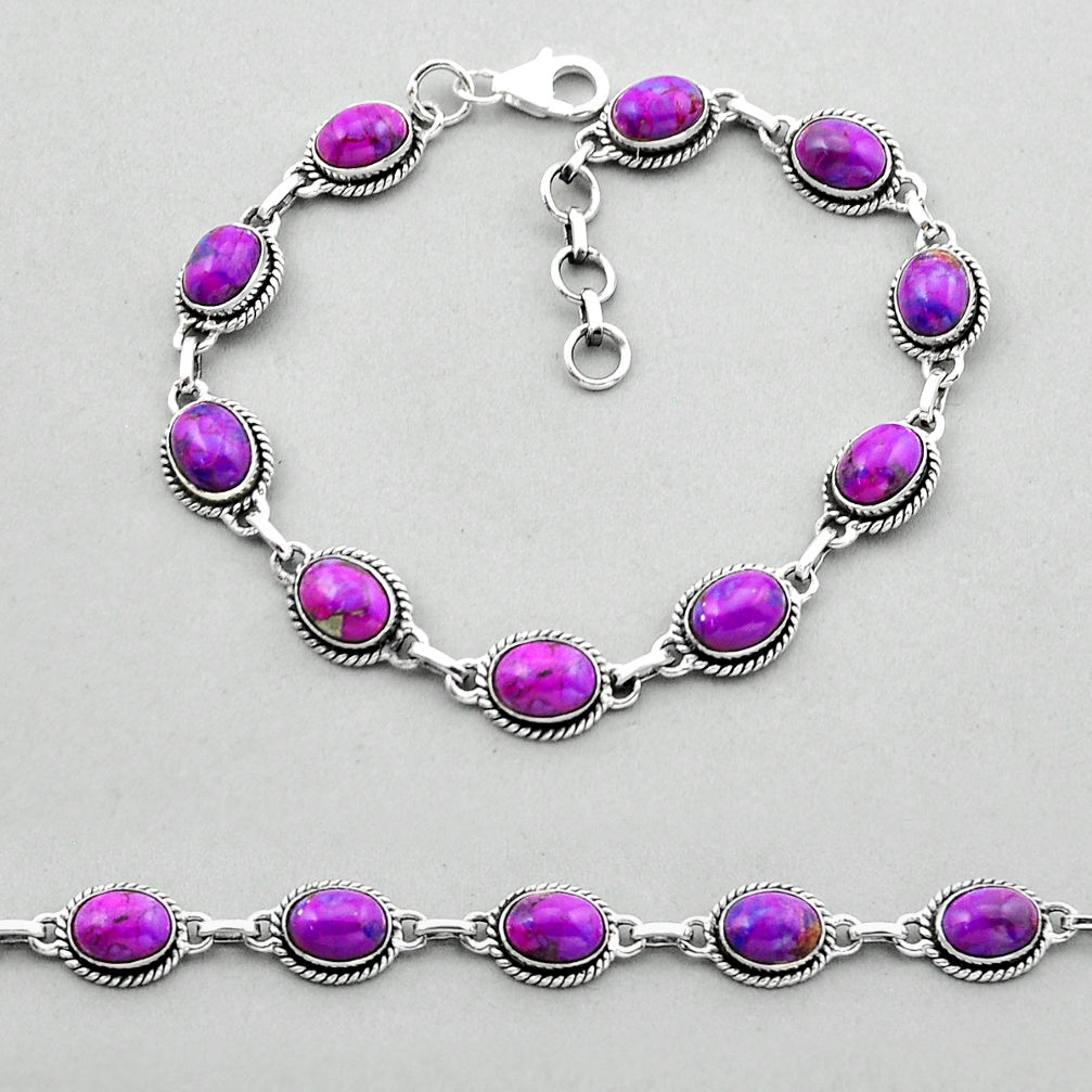 925 sterling silver 20.84cts tennis purple copper turquoise oval bracelet n51869