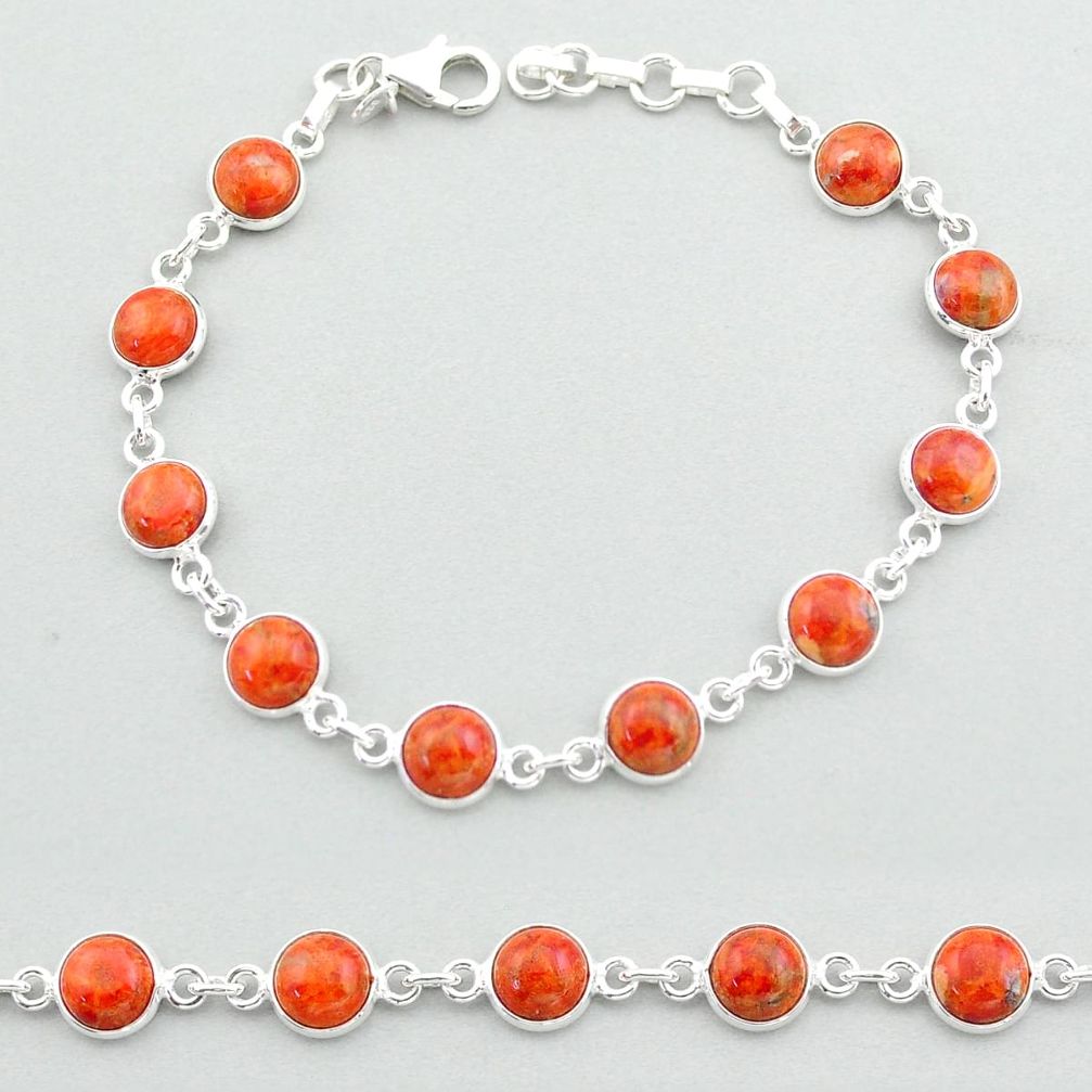 925 sterling silver 18.43cts tennis red copper turquoise bracelet jewelry t40300