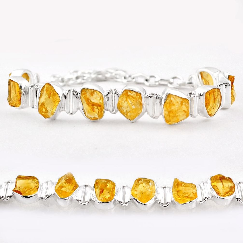 925 sterling silver 38.29cts tennis yellow citrine rough bracelet jewelry t83599