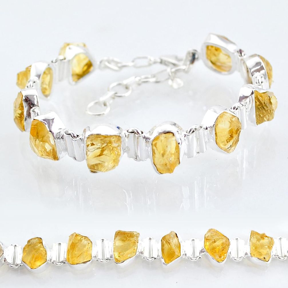 925 sterling silver 41.56cts tennis yellow citrine raw fancy bracelet t6664