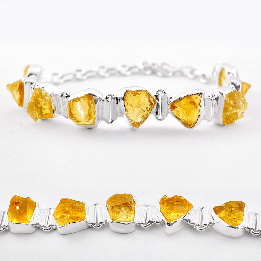 925 sterling silver 41.50cts tennis yellow citrine rough fancy bracelet t83659