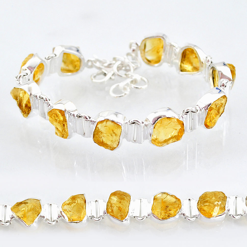 925 sterling silver 38.31cts yellow citrine raw tennis bracelet jewelry t6734