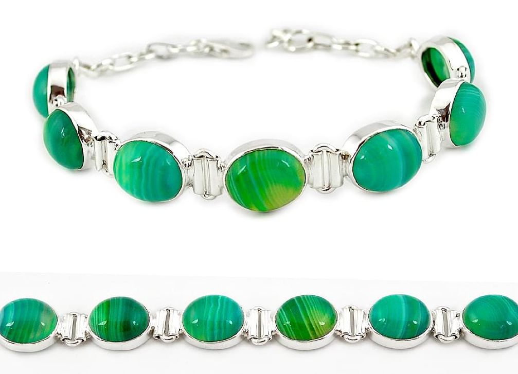 Natural green botswana agate 925 sterling silver tennis bracelet jewelry j16961