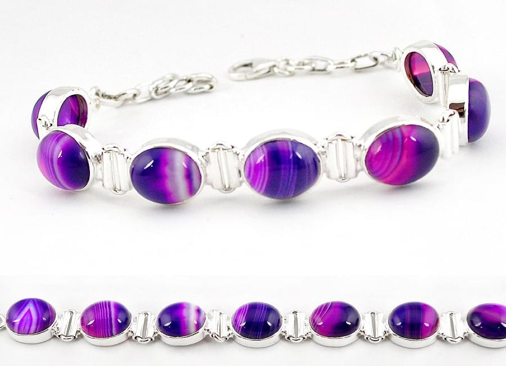 Natural purple botswana agate 925 sterling silver tennis bracelet jewelry j16965