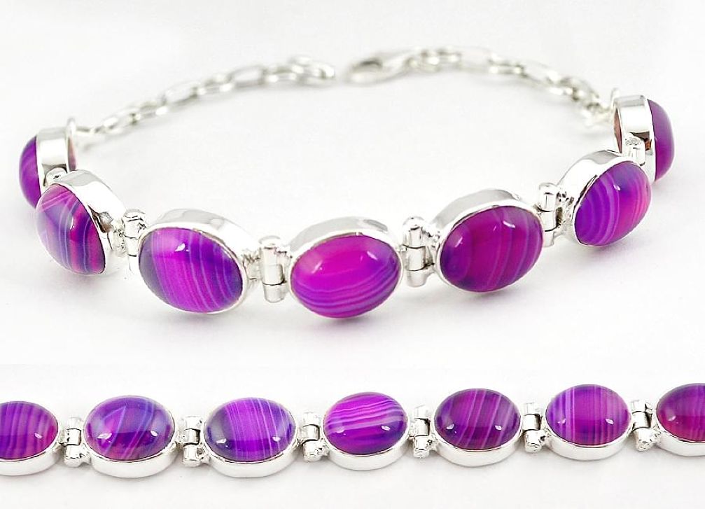 925 sterling silver natural purple botswana agate tennis bracelet jewelry j16966