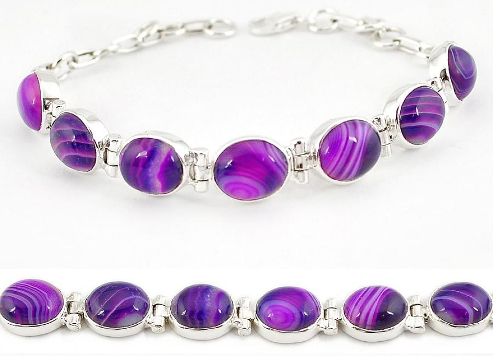 Natural purple botswana agate 925 sterling silver tennis bracelet jewelry j16967
