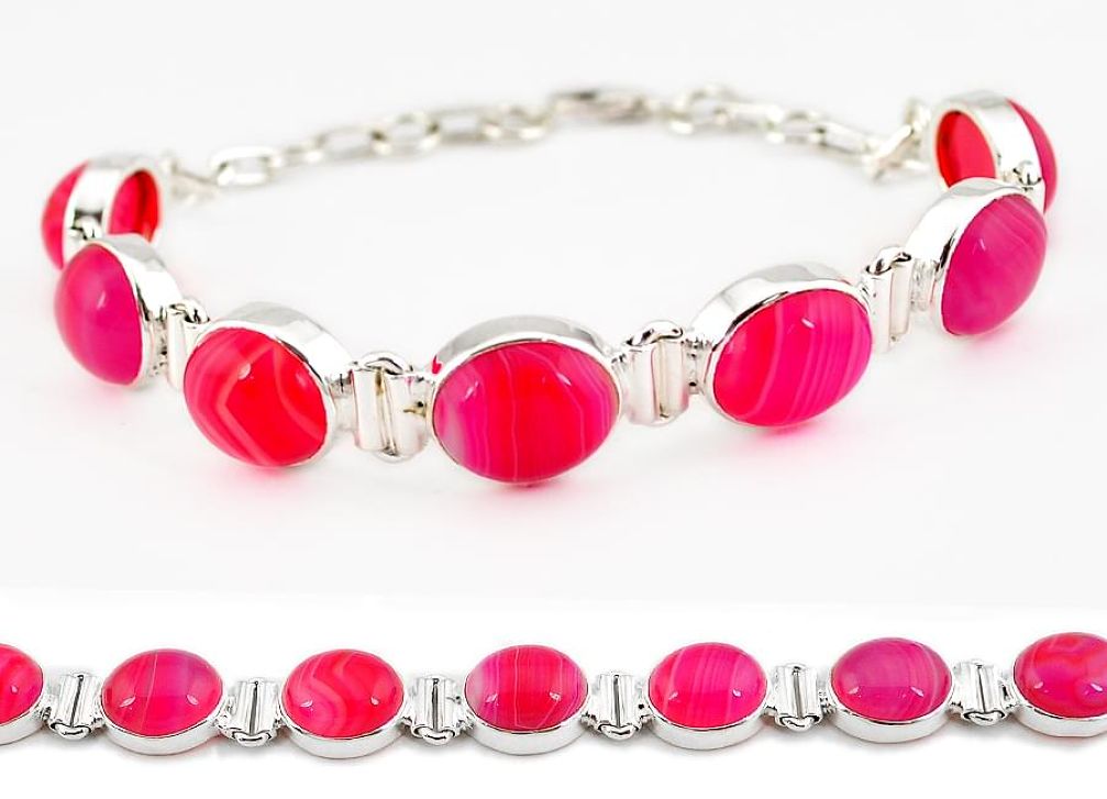 Natural pink botswana agate 925 sterling silver tennis bracelet jewelry j16968