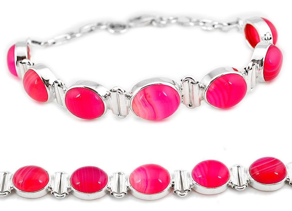 Natural pink botswana agate 925 sterling silver tennis bracelet jewelry j16970